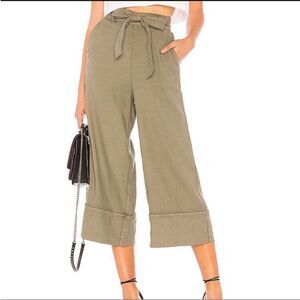 Anthropologie Splendid Linen Wide Leg Cropped Pants Small Paper Bag Belted Waist